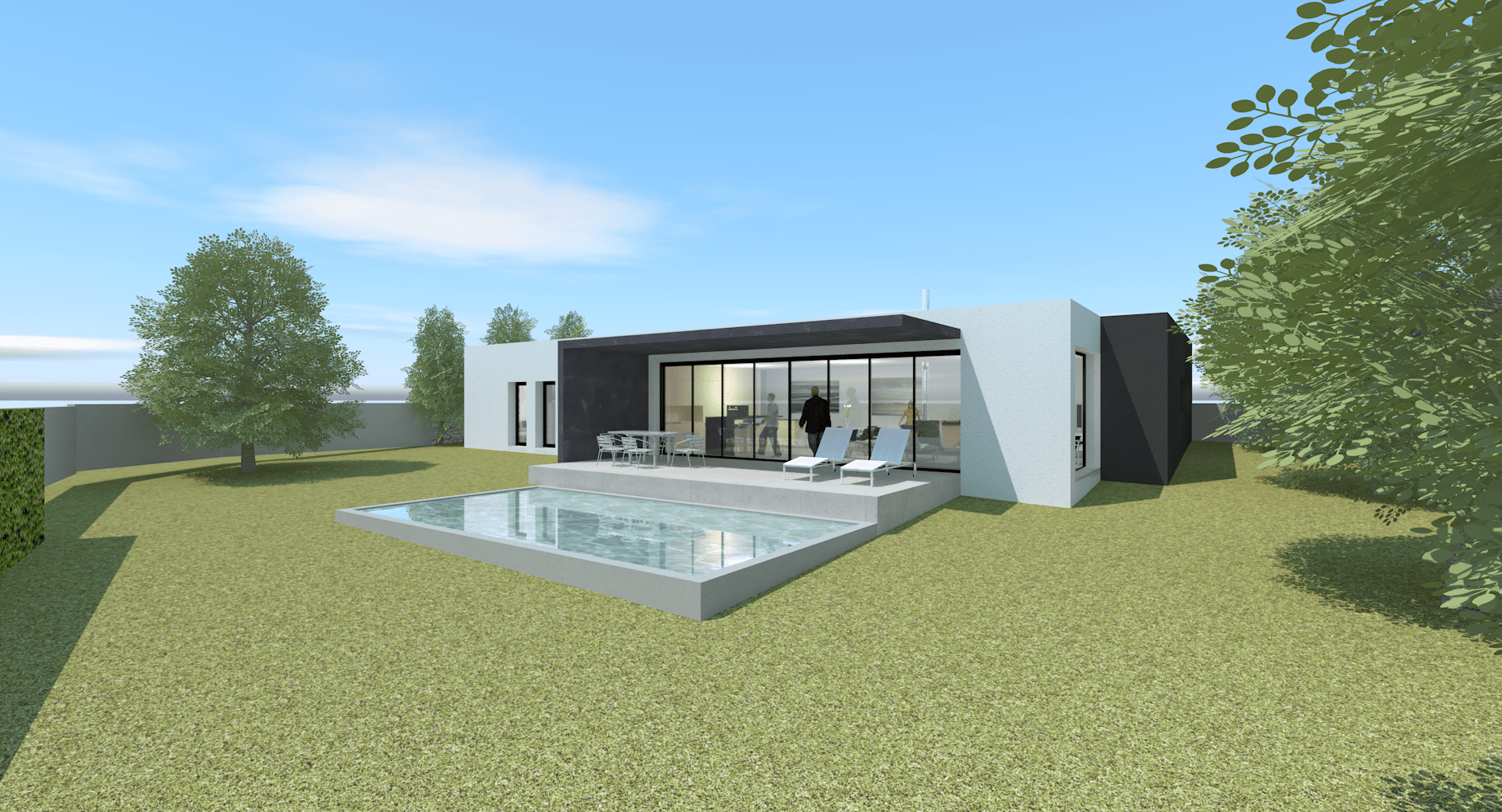 Projet maison contemporaine plain-pied avec de 130 m² et piscine - Architecte Claude Veyret Lyon