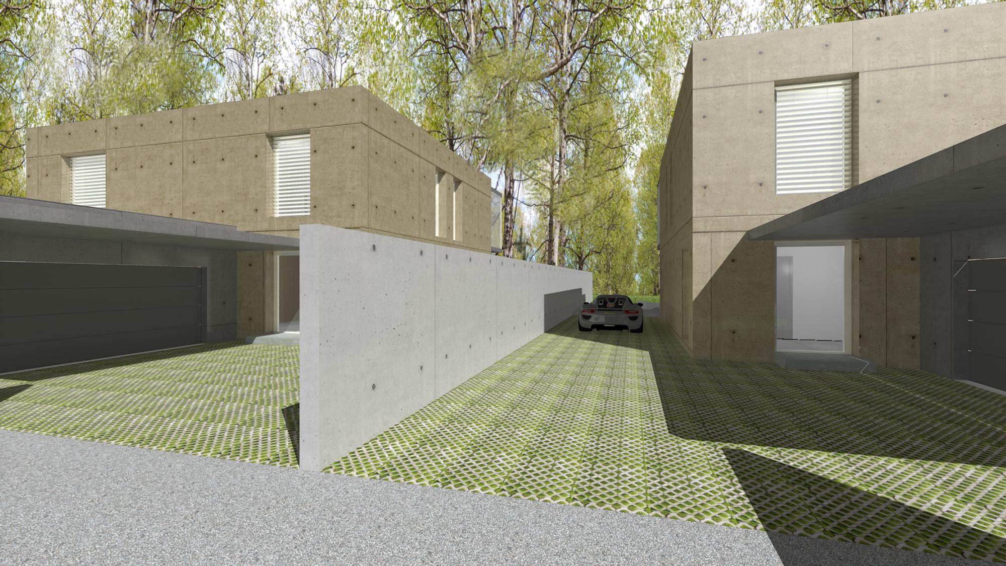 Deux maisons contemporaines dans un parc près de Bourg-en-Bresse - Allée de stationnement