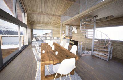 Deux chalets contemporains en haute montagne de luxe - séjour