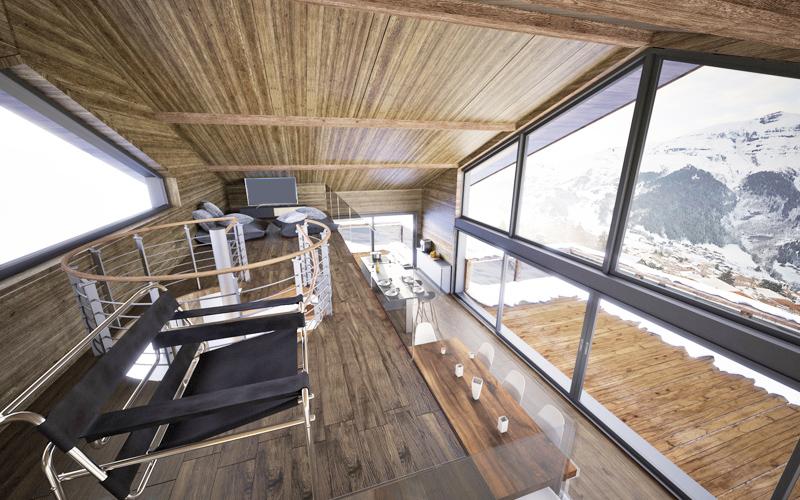 Deux chalets contemporains en haute montagne de luxe - étage