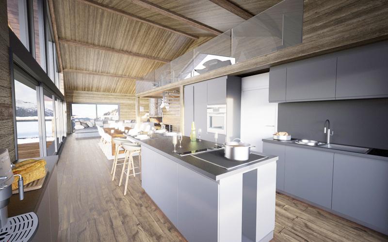 Deux chalets contemporains en haute montagne de luxe - cuisine